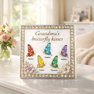 Grandma's Butterfly Kisses - Personalized Acrylic Block Plaque, Mother's Day Gift