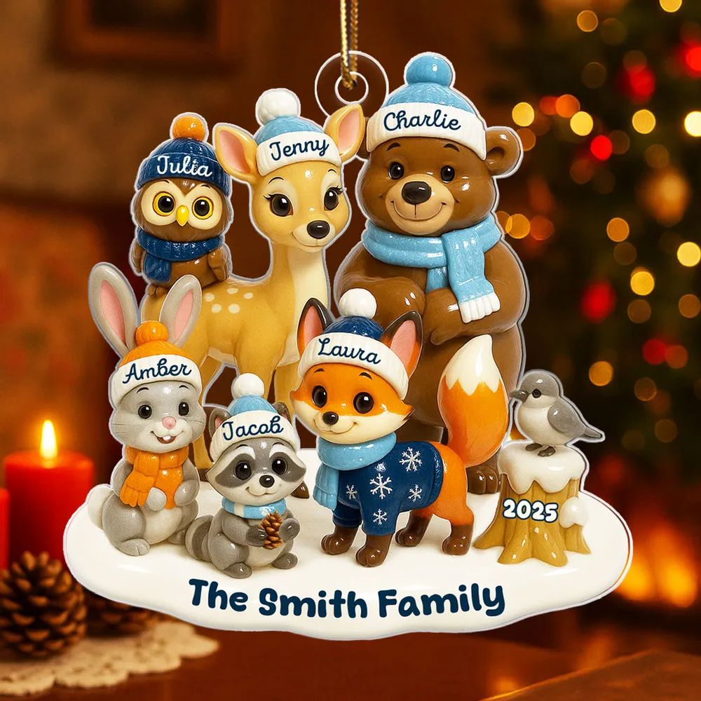 Woodland Family Personalized Acrylic Ornament, Christmas Decor