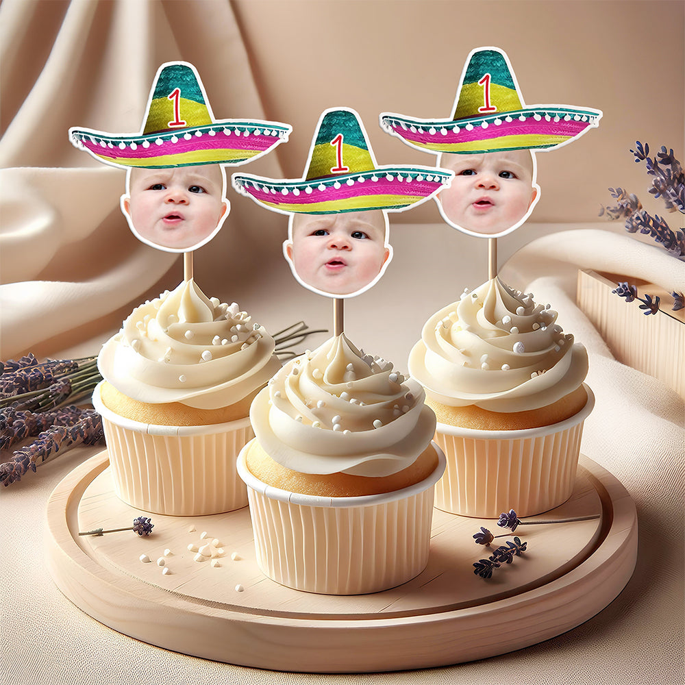 Mexican Fiesta Sombrero Maracas – Custom Photo Personalized Cupcake Topper