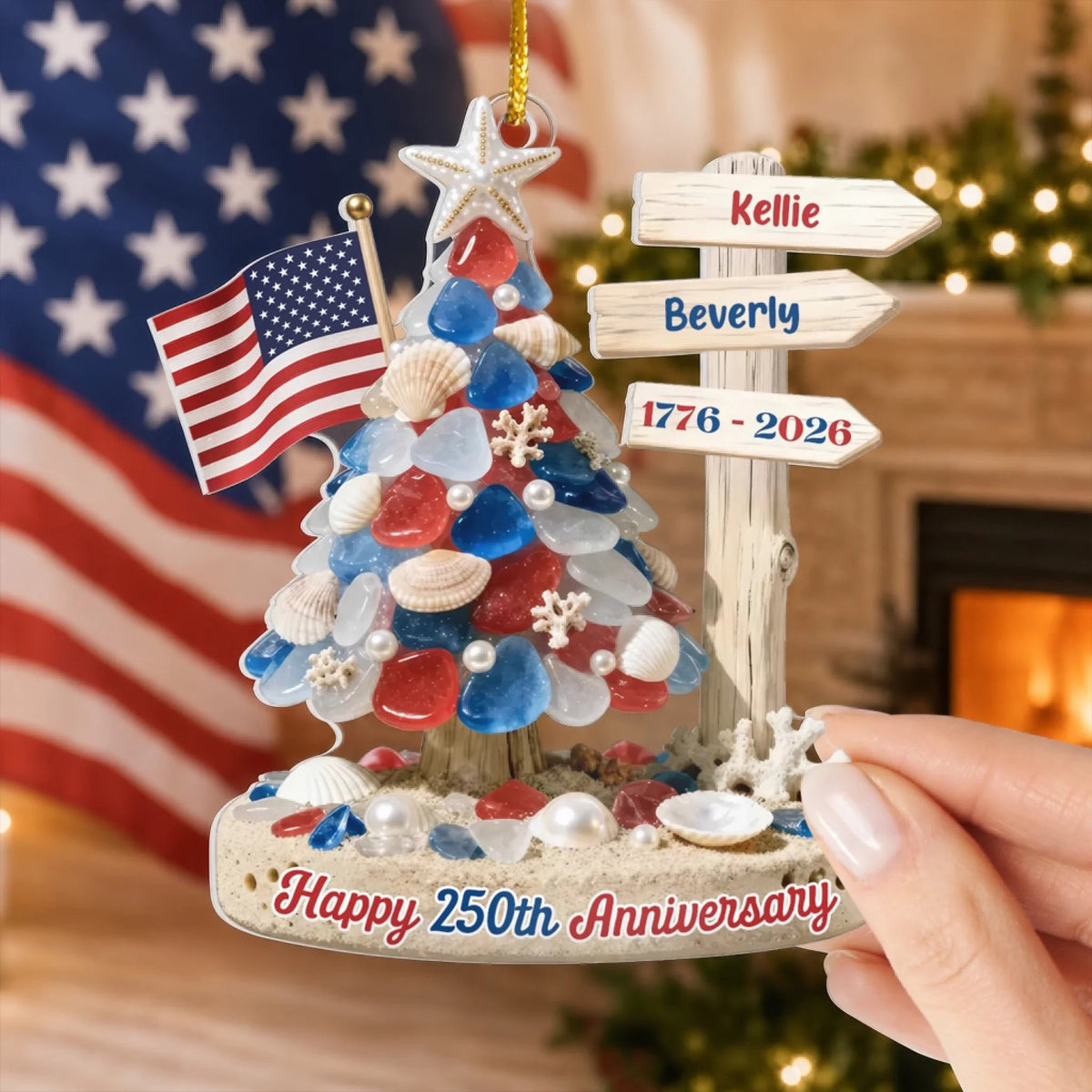 Stars, Stripes & Holiday Lights - Personalized Acrylic Ornament