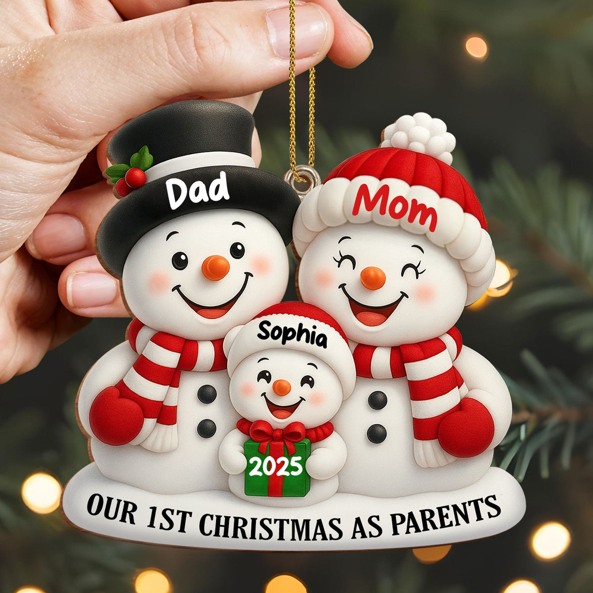 Our 1st Christmas As Parents Snowmen Personalized Custom Wood Ornament
