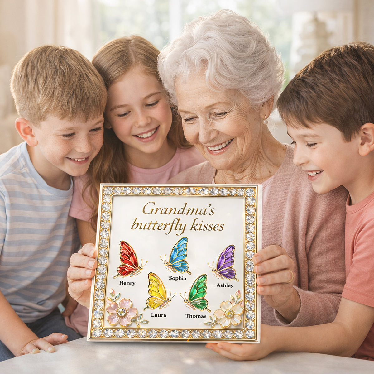 Grandma's Butterfly Kisses - Personalized Acrylic Block Plaque, Mother's Day Gift