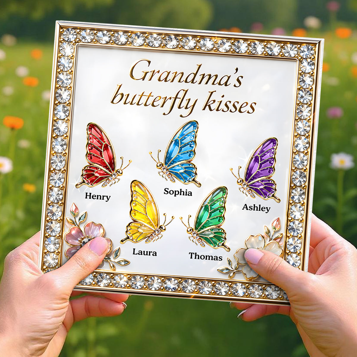 Grandma's Butterfly Kisses - Personalized Acrylic Block Plaque, Mother's Day Gift