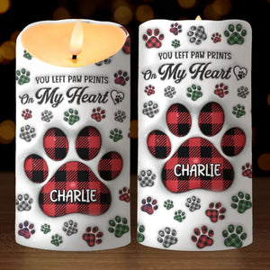 You Left Paw Prints On My Heart Memorial Personalized LED Candle