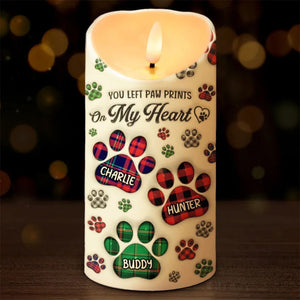 You Left Paw Prints On My Heart Memorial Personalized LED Candle