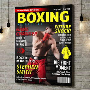 Personalized Boxing Gift For Men – Custom Magazine Cover Canvas For Boxing Lovers, Coaches & Retirement