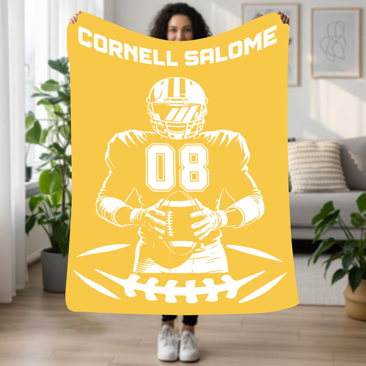 Personalized Football Blanket with Name Jersey Number Gifts for Football Lovers, Coaches, Fans