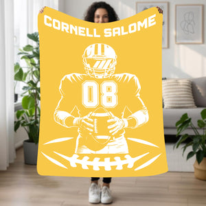 Personalized Football Blanket with Name Jersey Number Gifts for Football Lovers, Coaches, Fans