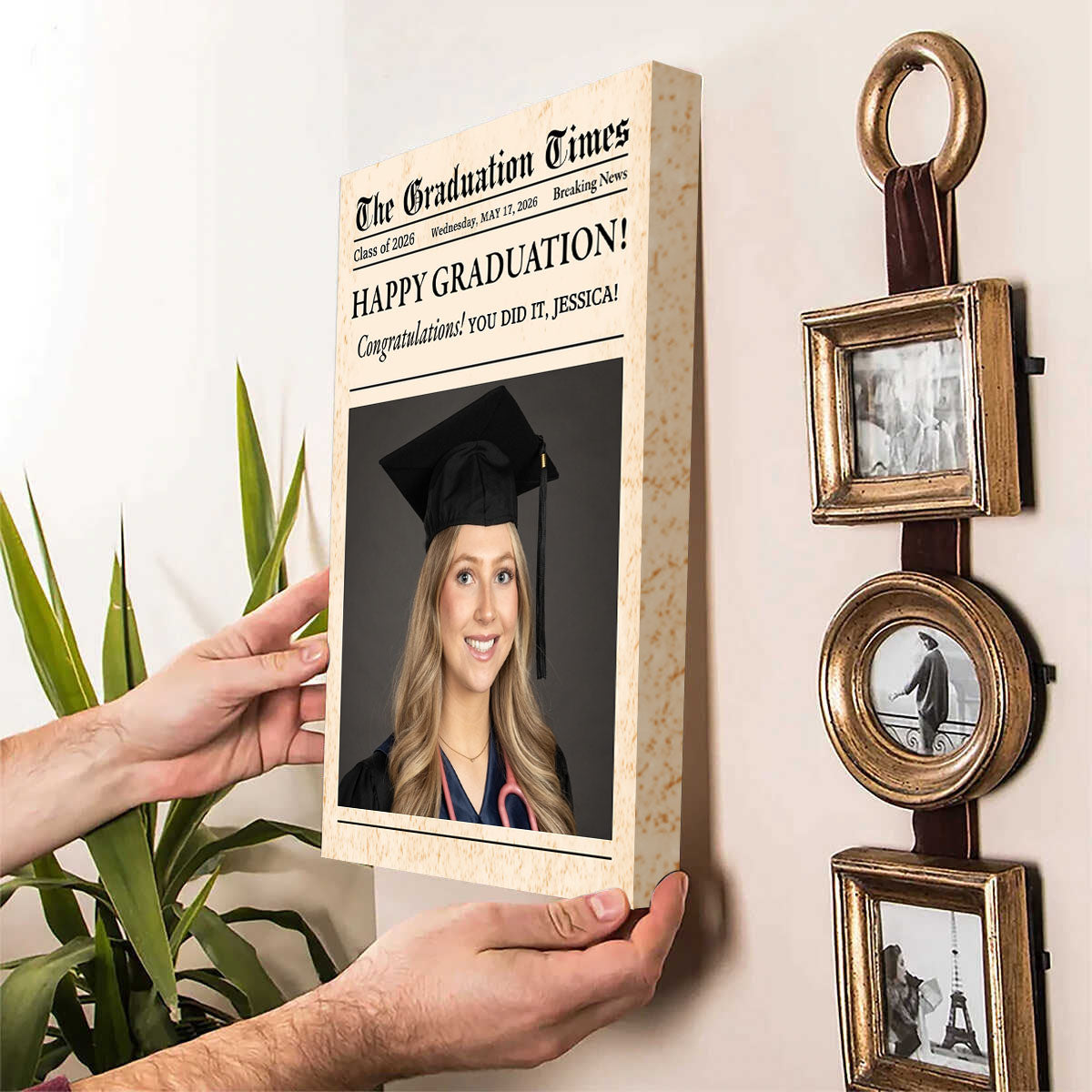 Graduation 2026 - Personalized Graduation Newspaper Cover Canvas for Him or Her