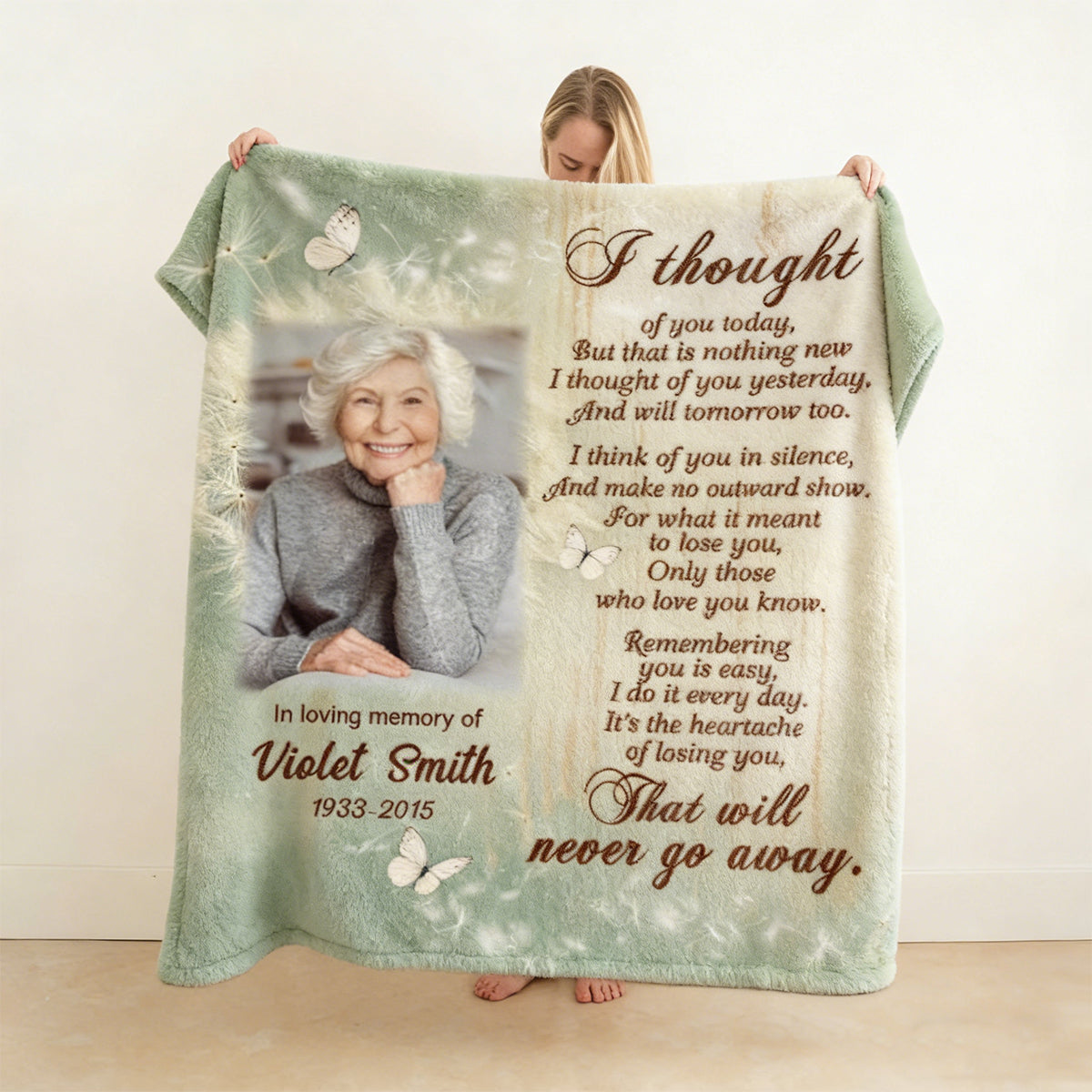 Personalized Memorial Blanket, I Thought of You Today Remembrance Fleece Blanket, Memorial Sympathy Gift for Loss of Loved Ones in Heaven