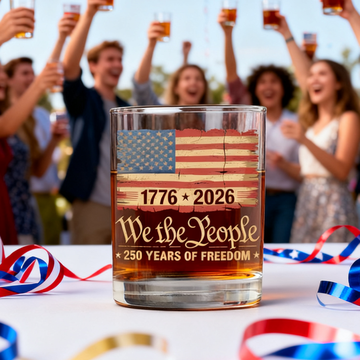 America 250th Birthday US 250 Years We The People Whiskey Glass