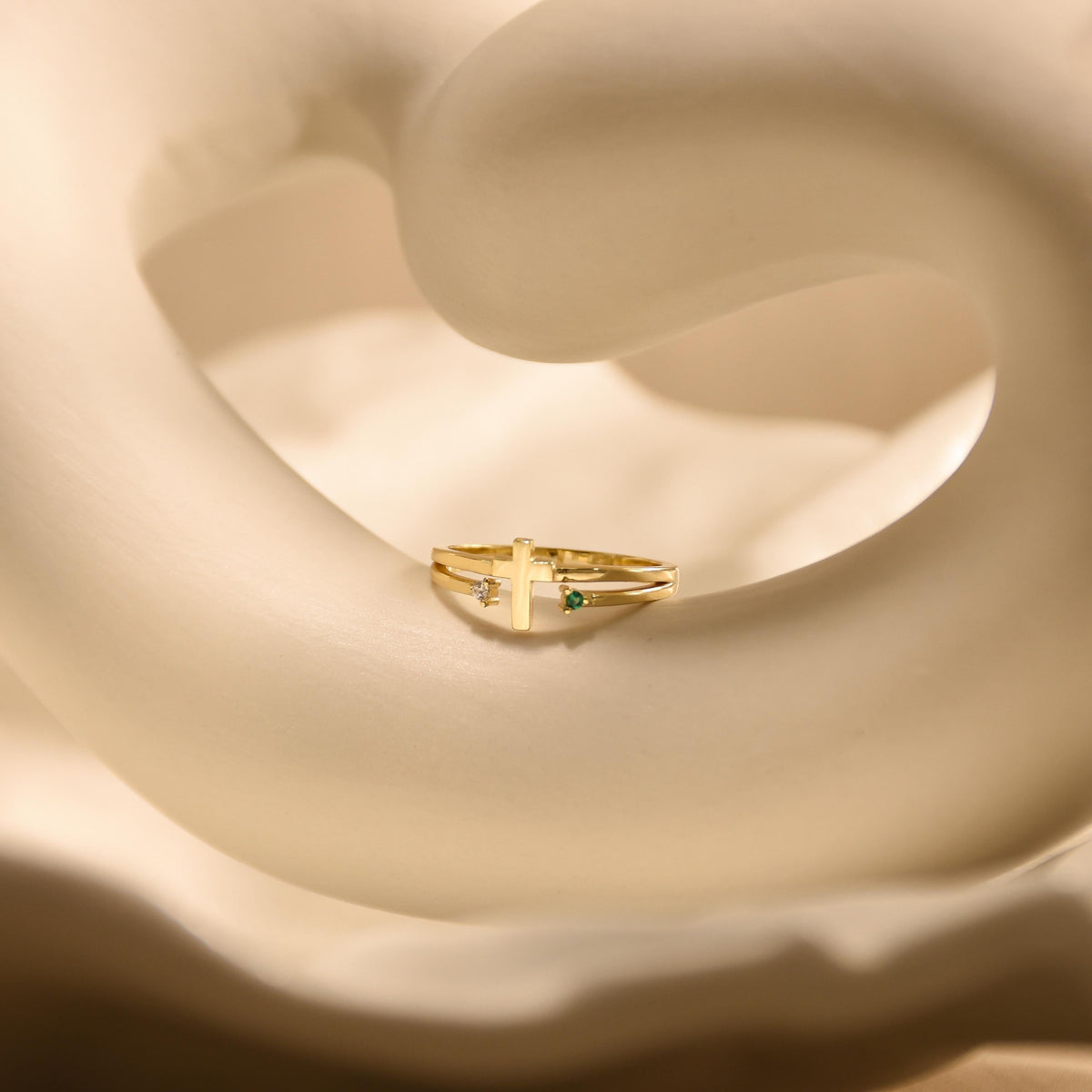 Personalized Cross Birthstone Ring for Women Mom Ring Best Friend Gift