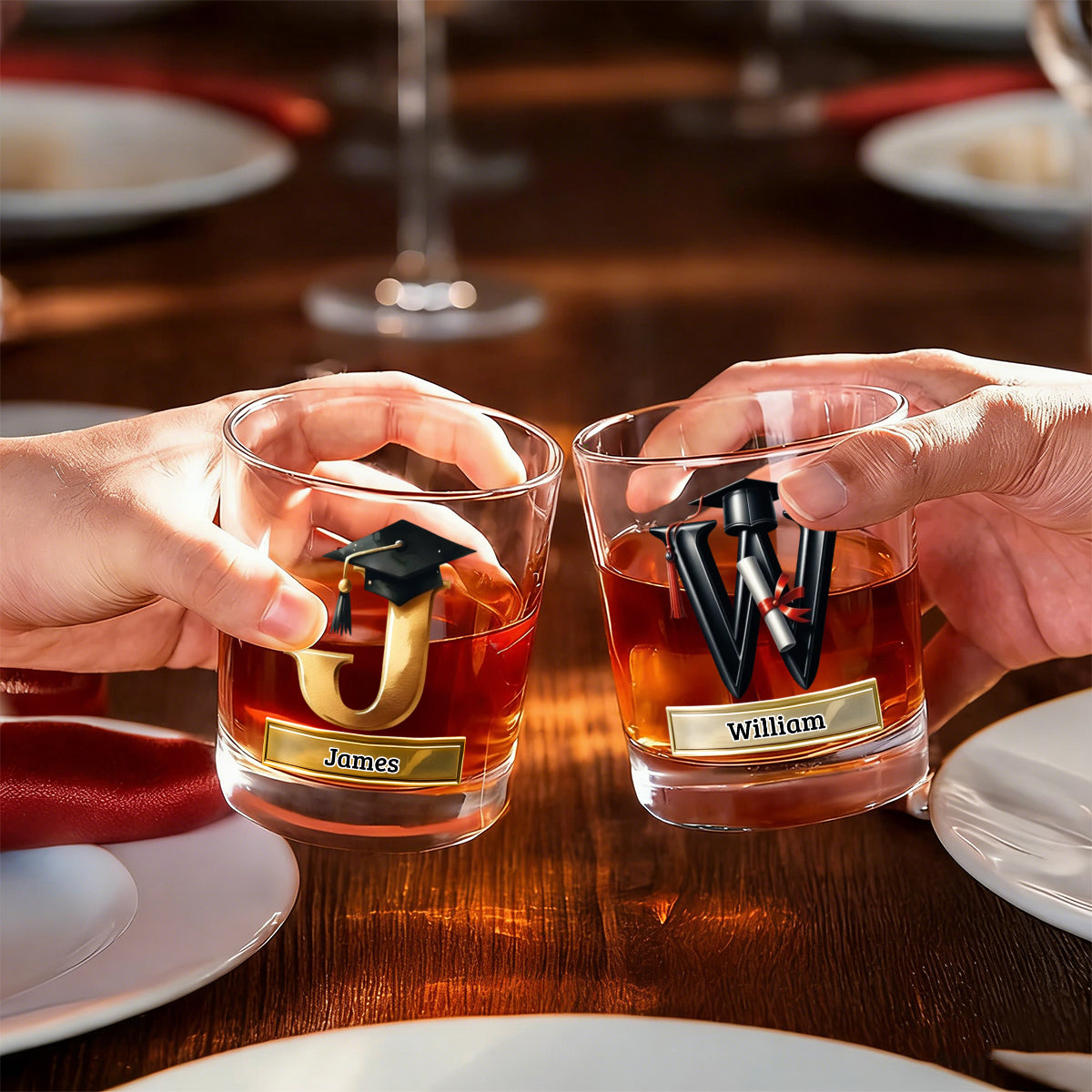 Personalized Graduation Cap Initial Whiskey Glass Gift for Graduates Whiskey Lovers