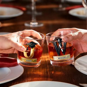 Personalized Graduation Cap Initial Whiskey Glass Gift for Graduates Whiskey Lovers