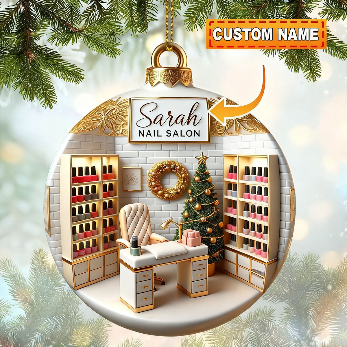 Personalized Custom Name Nail Salon Ornament, Nail Salon Christmas Decoration