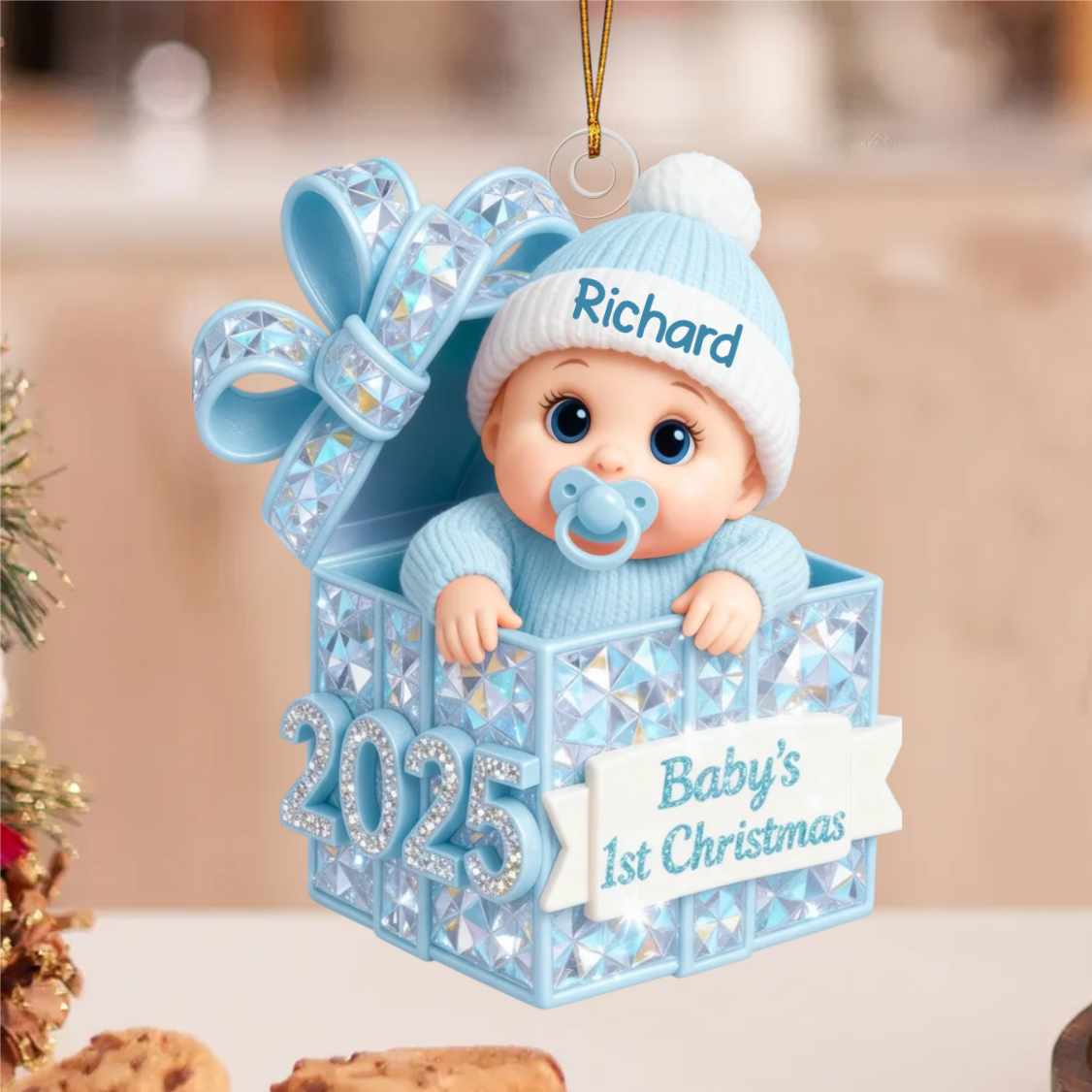 Baby In The Box - Pastel Color Baby's First Christmas - Personalized Acrylic Ornament