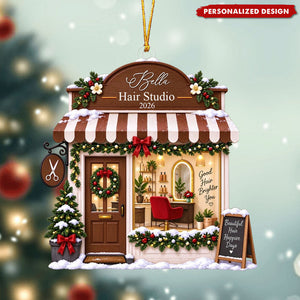Personalized Hair Salon Christmas Shopfront Ornament - Gift for Hairstylist
