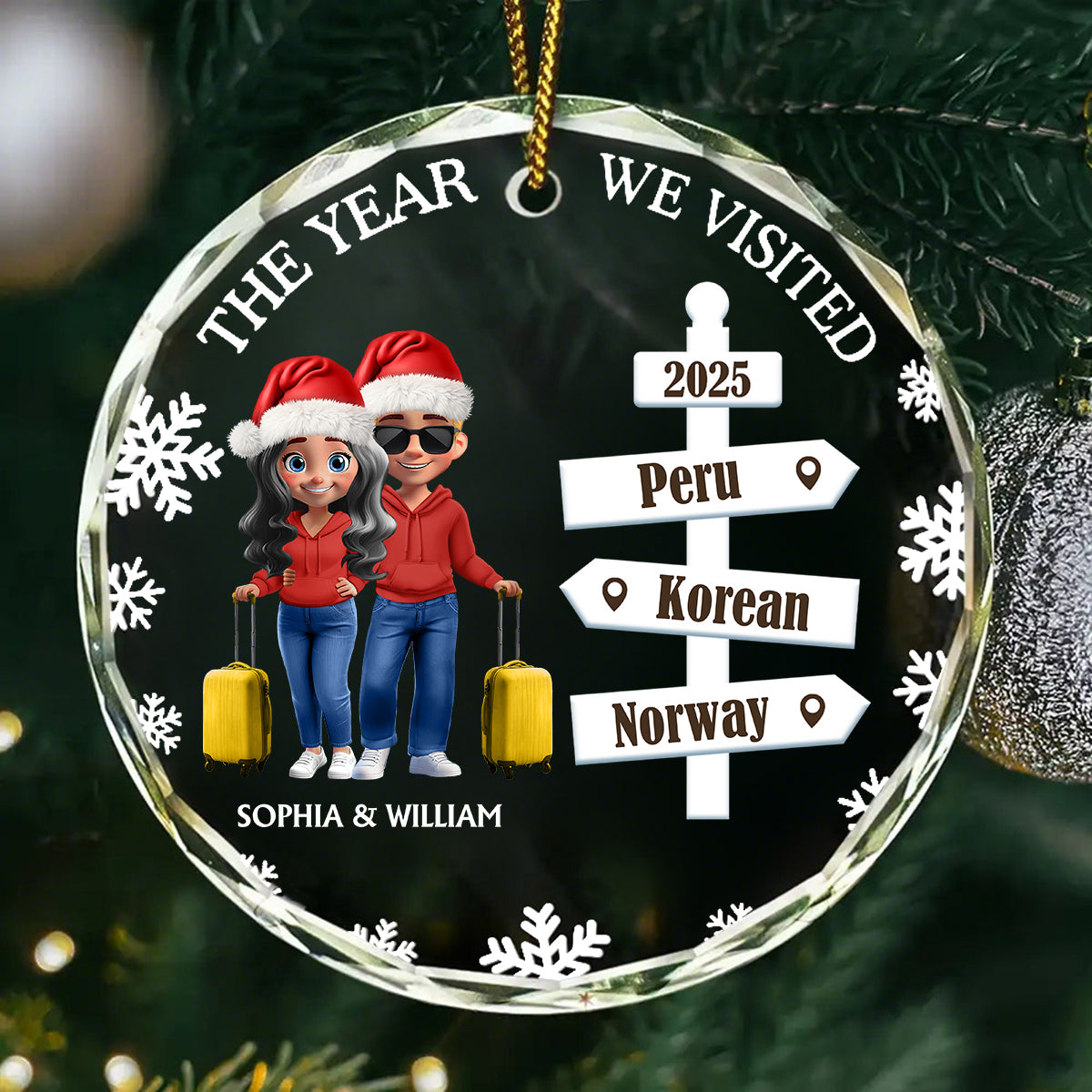 Cherished Travel Memory - Personalized Circle Glass Ornament