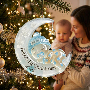 Baby’s First Christmas Personalized Ornament - Custom Moon Sea Glass Acrylic Keepsake, Newborn Gift