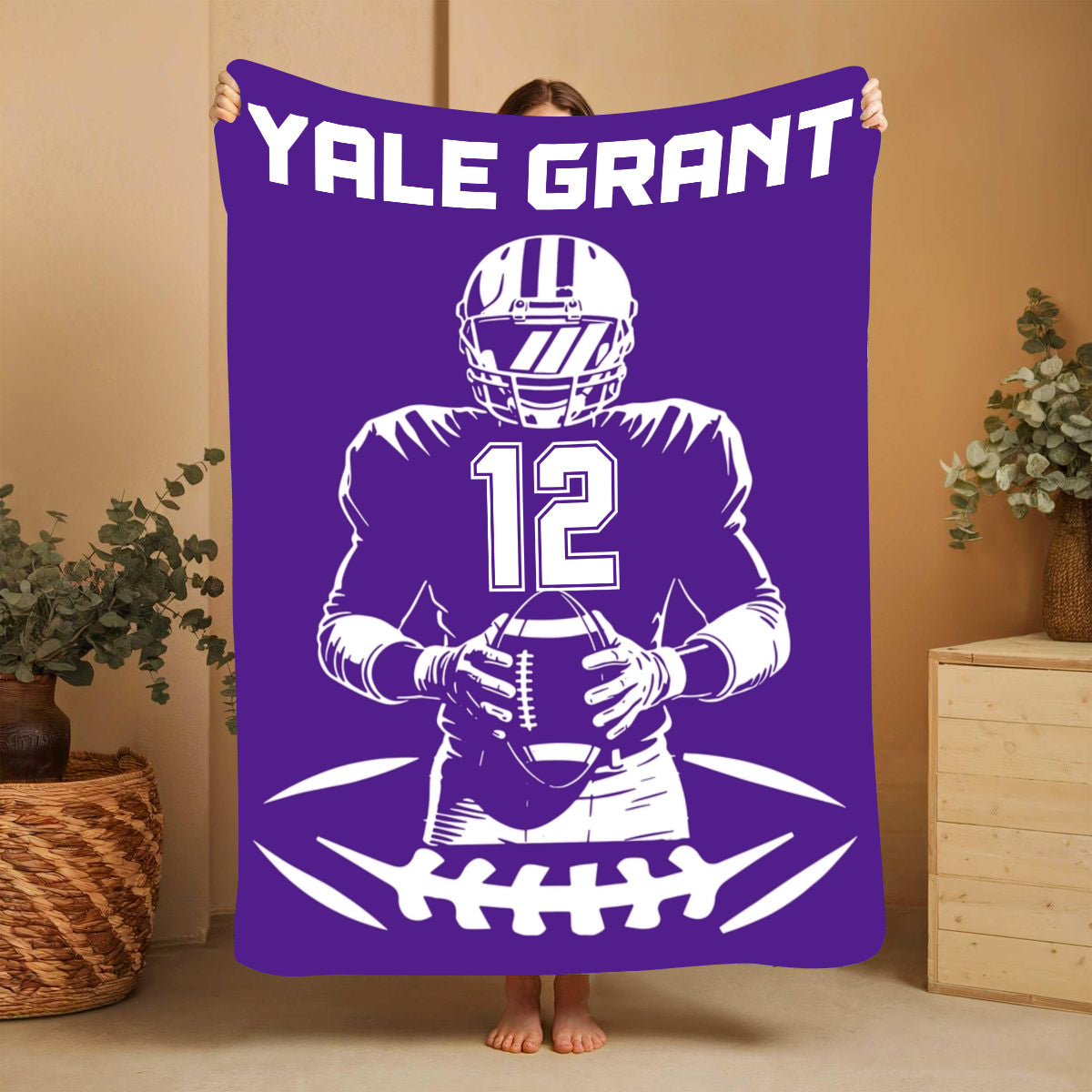 Personalized Football Blanket with Name Jersey Number Gifts for Football Lovers, Coaches, Fans