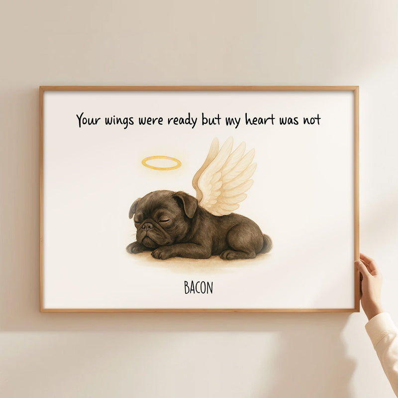 Custom Memorial Pet Angel Wings Drawing, Photo Personalized Poster, Sympathy Gift for Dog Cat Lovers