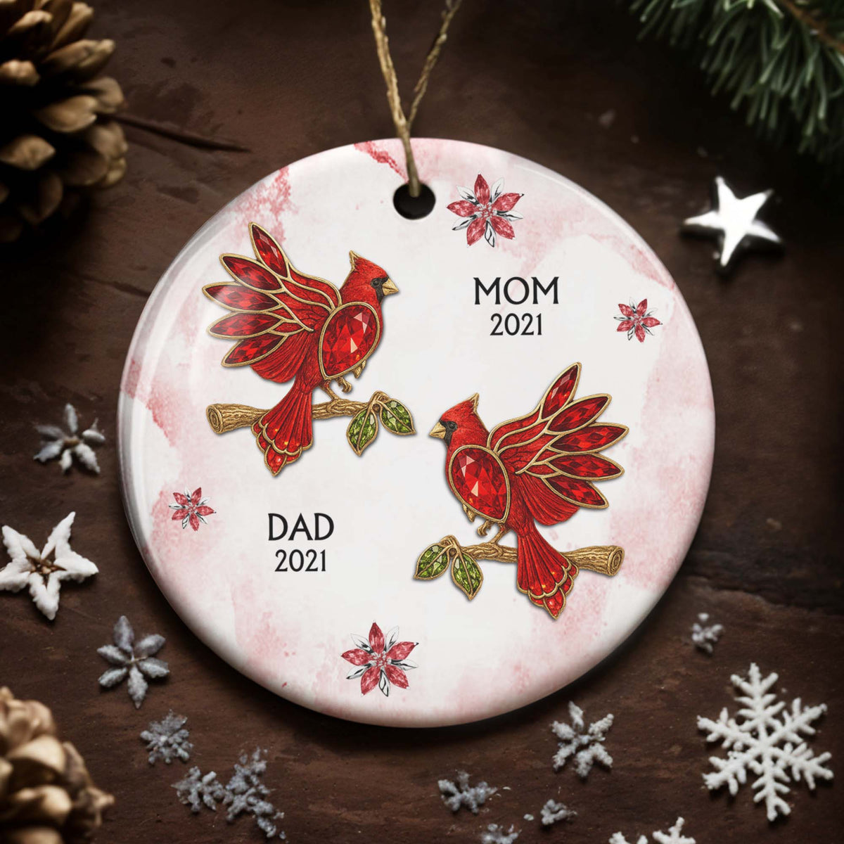 The Love And Memories With Birds And Flowers - Personalized Ceramic Ornament Gift For Family Members