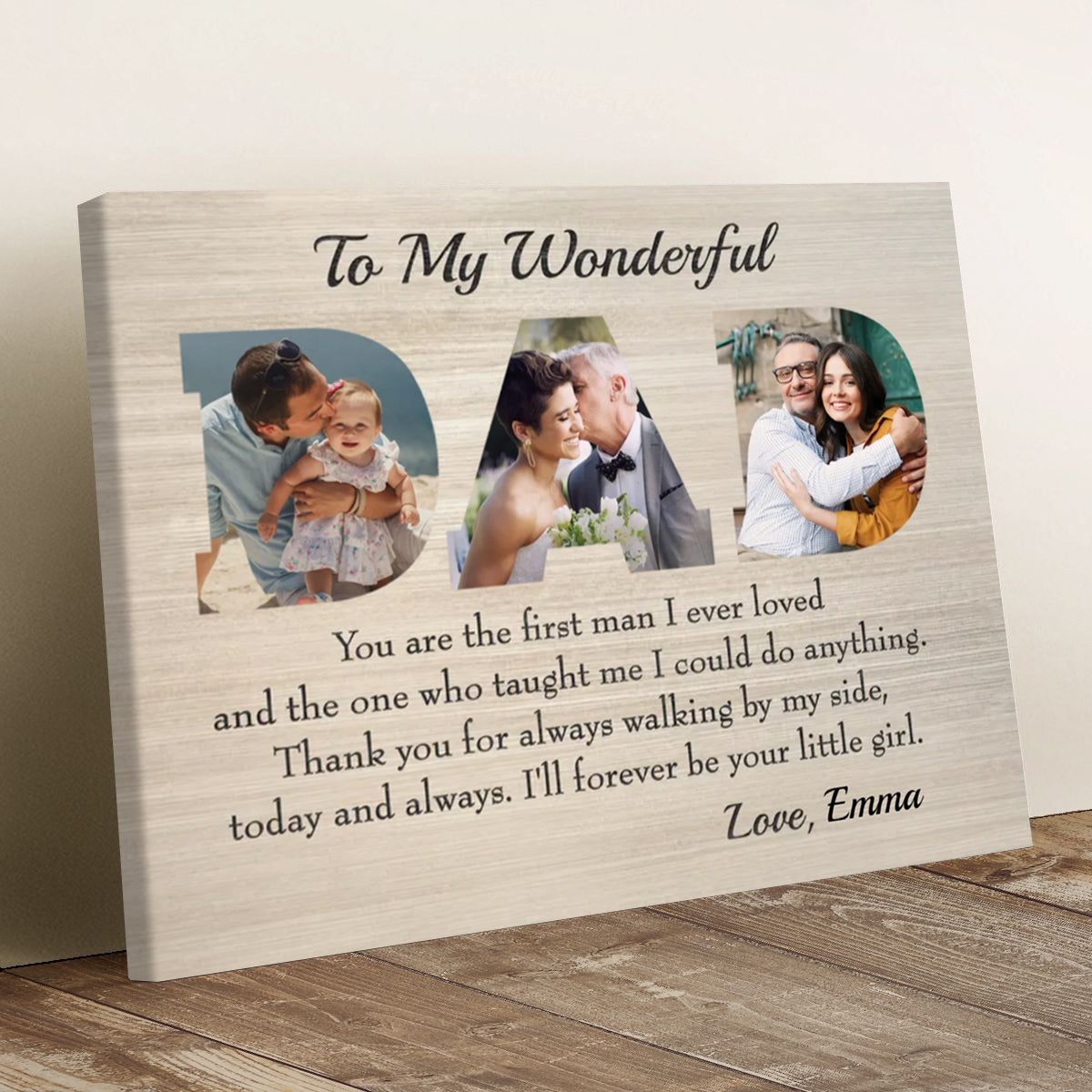 To My Wonderful Dad Custom Letter Photo Collage Father’s Day Canvas from Daughter