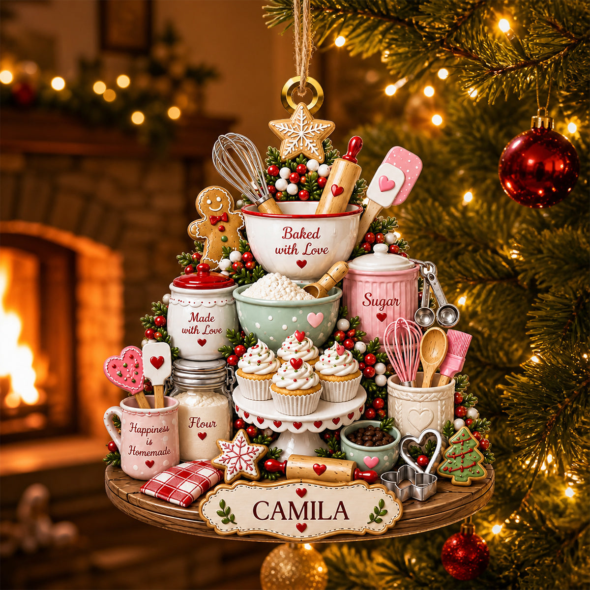 Baked With Love, Personalized Christmas Ornament, Gift For Baking Lovers
