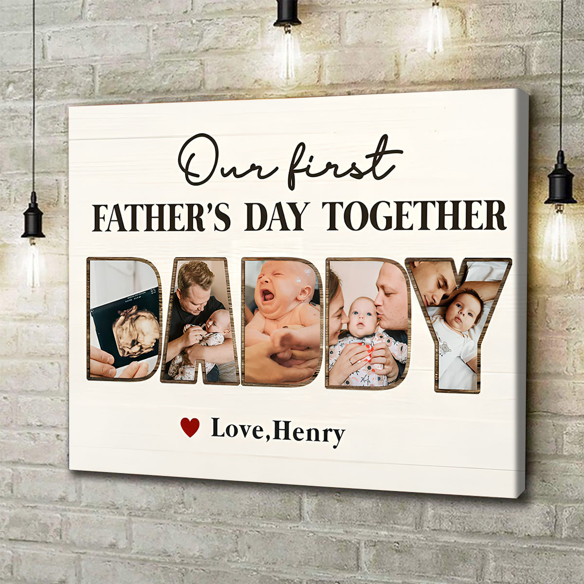 First Father’s Day Gift From Baby Wife, Custom Daddy Photo Collage Canvas Poster,Personalized Gifts For New Dads