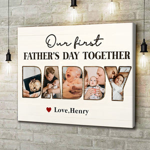 First Father’s Day Gift From Baby Wife, Custom Daddy Photo Collage Canvas Poster,Personalized Gifts For New Dads