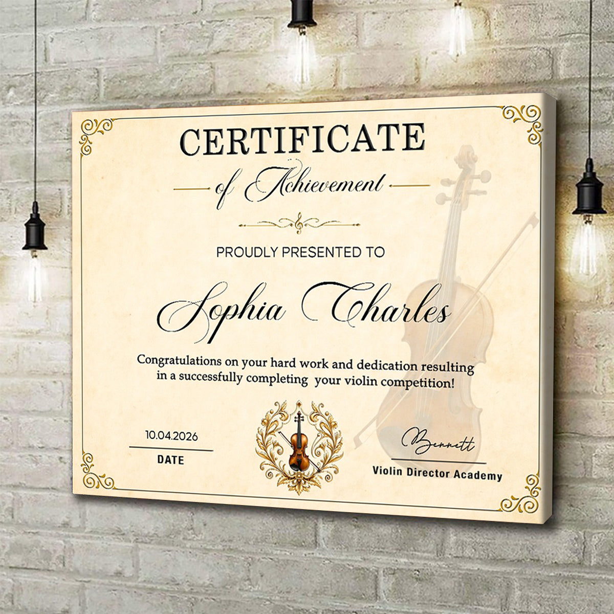 Personalized Violin Certificate Canvas – Custom Achievement Gift For Violin Lovers | Competition & Lesson Graduation Award