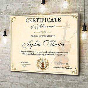 Personalized Violin Certificate Canvas – Custom Achievement Gift For Violin Lovers | Competition & Lesson Graduation Award