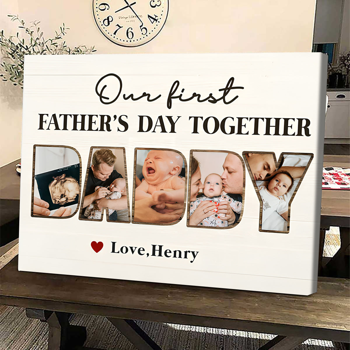 First Father’s Day Gift From Baby Wife, Custom Daddy Photo Collage Canvas Poster,Personalized Gifts For New Dads