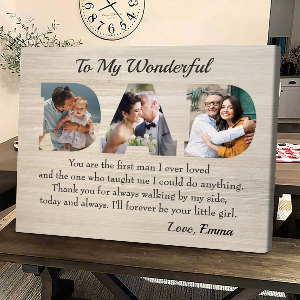 To My Wonderful Dad Custom Letter Photo Collage Father’s Day Canvas from Daughter