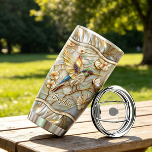 Stained Glass Hummingbird Personalized Name Tumbler