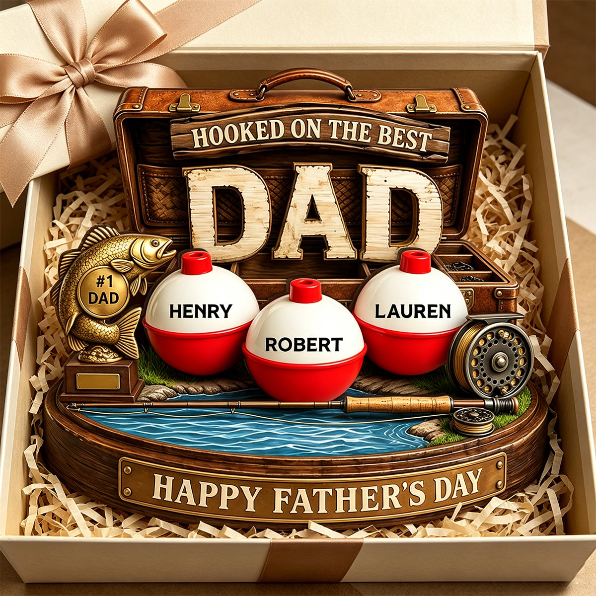 Hooked On The Best Dad Fishing - Personalized Wooden Plaque - Heartfelt Gift For Fishing Dad, Gift For Husband