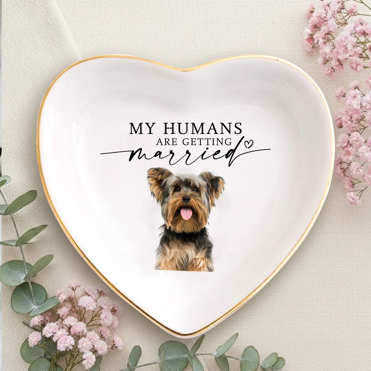 Custom "My Humans Are Getting Married" Ceramic Jewelry Tray - Personalized Pet Photo Ceramic Ring Dish - Engagement, Wedding Gift