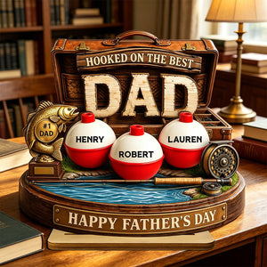 Hooked On The Best Dad Fishing - Personalized Wooden Plaque - Heartfelt Gift For Fishing Dad, Gift For Husband