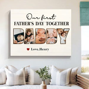 First Father’s Day Gift From Baby Wife, Custom Daddy Photo Collage Canvas Poster,Personalized Gifts For New Dads