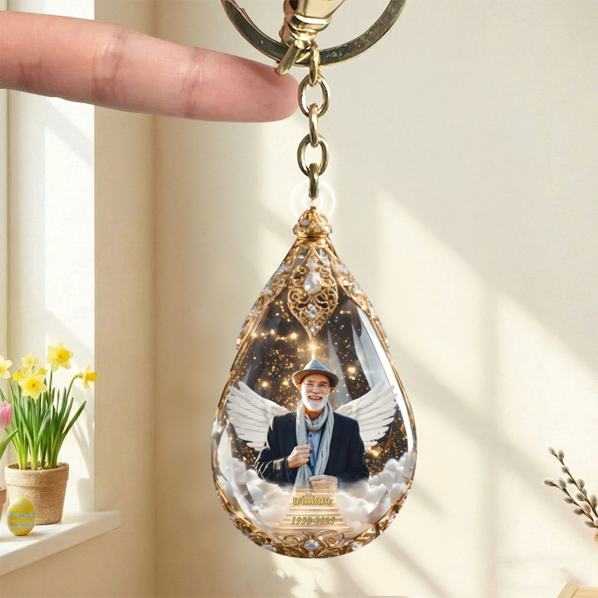 Custom Photo Keychain - Personalized Memorial Sympathy Gifts For Loss Of Mom, Dad