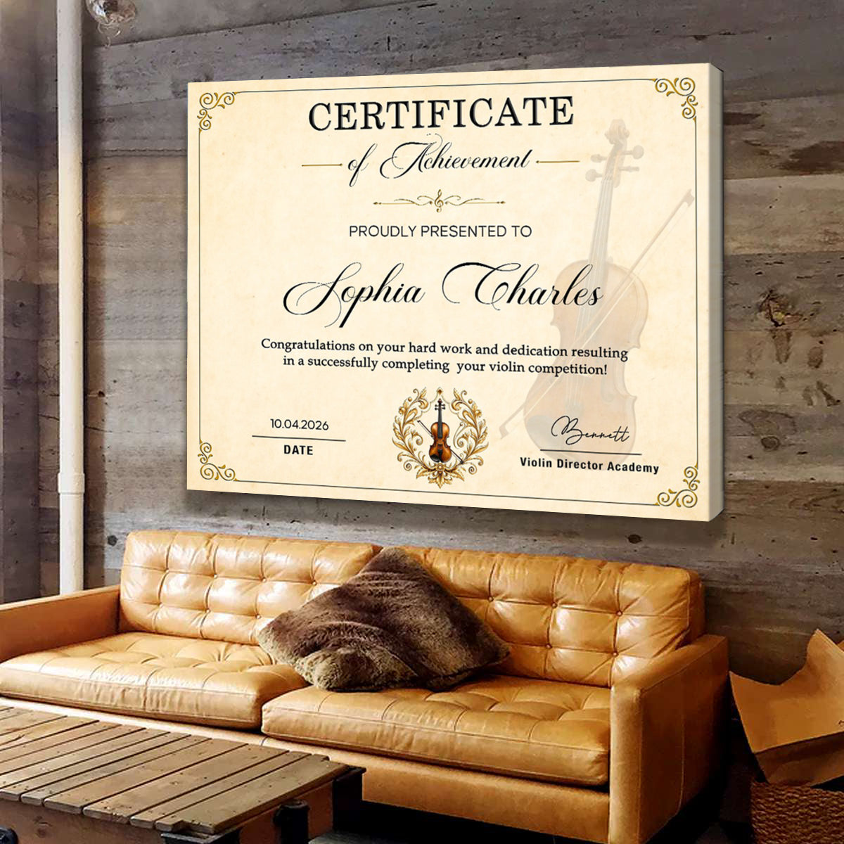 Personalized Violin Certificate Canvas – Custom Achievement Gift For Violin Lovers | Competition & Lesson Graduation Award