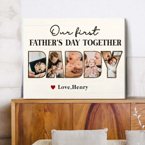 First Father’s Day Gift From Baby Wife, Custom Daddy Photo Collage Canvas Poster,Personalized Gifts For New Dads