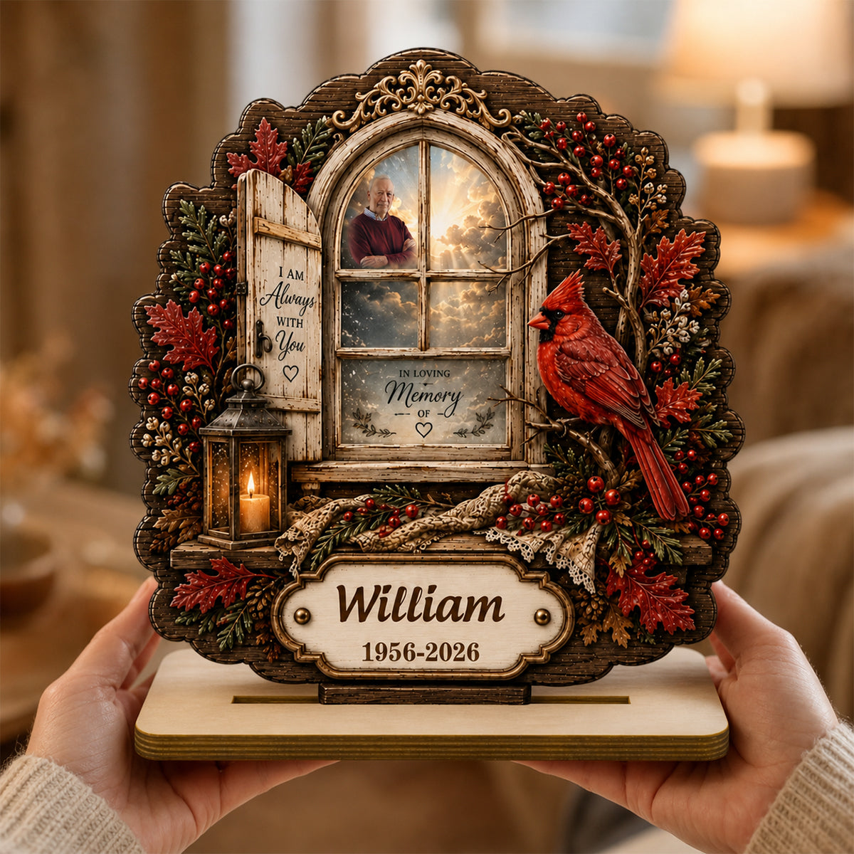 Personalized Cardinal Memorial Window Wooden Plaque,Custom Photo Memorial Gift