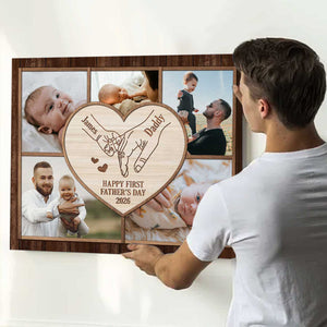 Personalized New Dad Photo Collage Canvas Poster – 1st Father's Day Gift – Custom Baby Dad Holding Hands Print – First Time Dad Gift from Baby