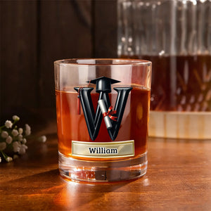 Personalized Graduation Cap Initial Whiskey Glass Gift for Graduates Whiskey Lovers