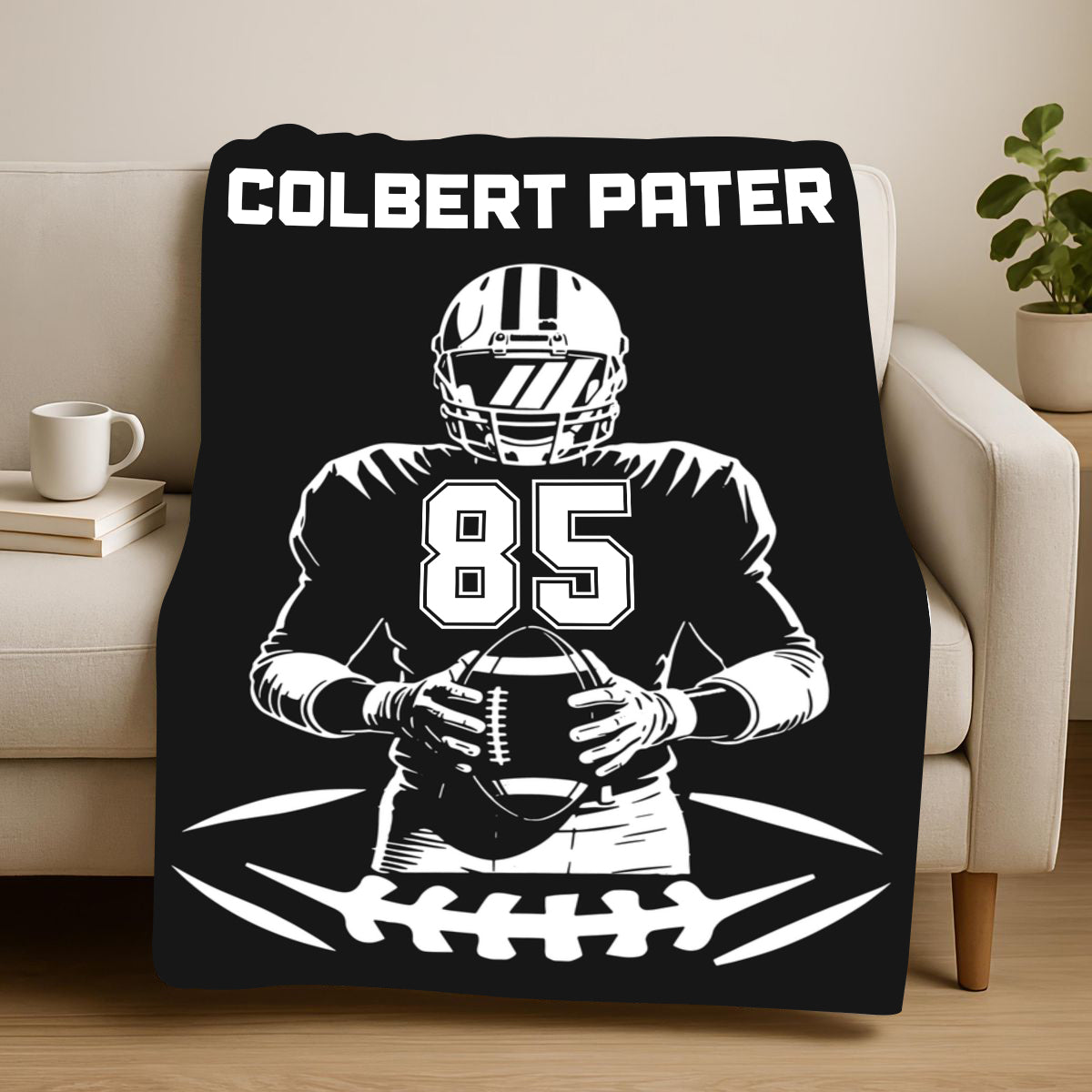 Personalized Football Blanket with Name Jersey Number Gifts for Football Lovers, Coaches, Fans