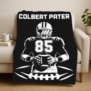 Personalized Football Blanket with Name Jersey Number Gifts for Football Lovers, Coaches, Fans