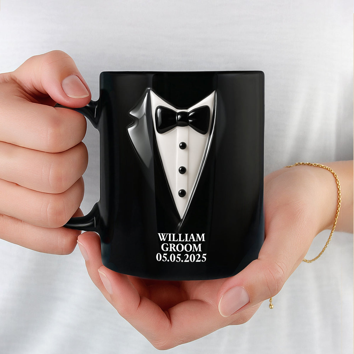Elegant Groom Suit Bride Dress Design, Personalized Custom Coffee Mug, Gift For Couple