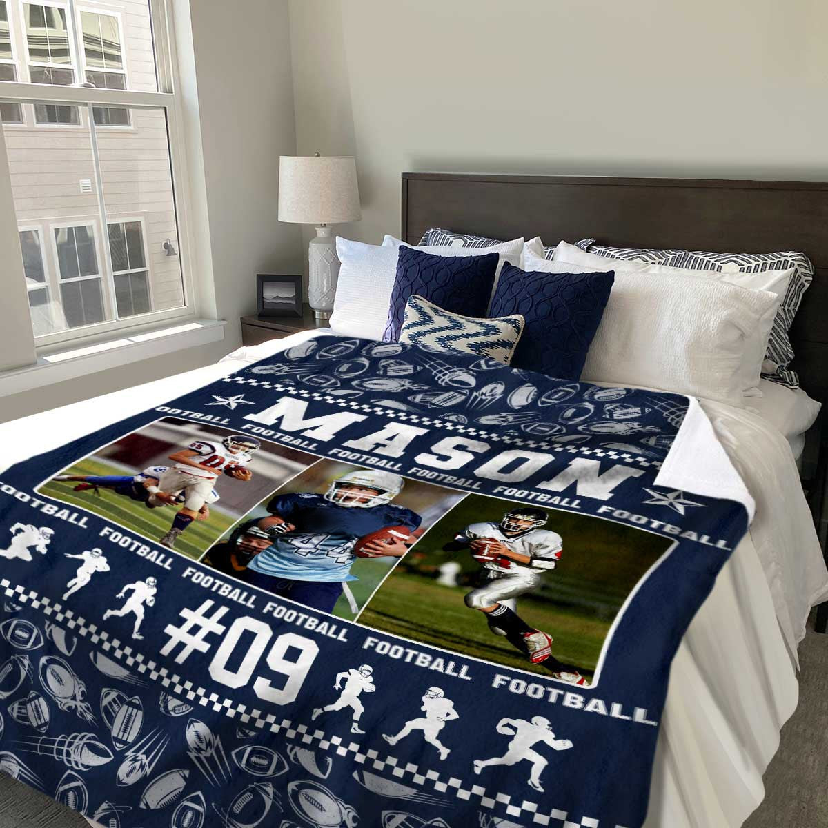 Personalized American Football Blanket – Custom Sports Blanket with Name & Photo, Football Player Gift
