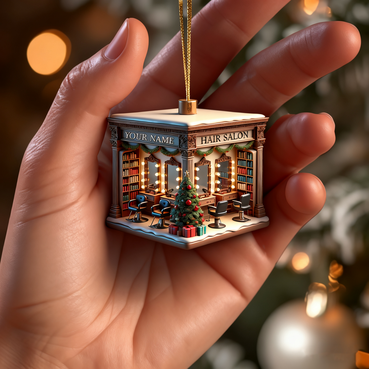 Personalized Custom Name Hair Salon Ornament, Hair Salon Christmas Decoration